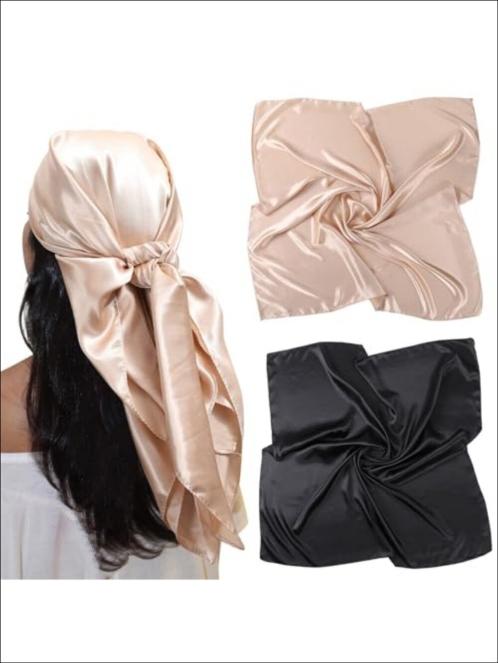 2-Pack 35" Silk-Like Satin Head Scarves Square Bandanas Women